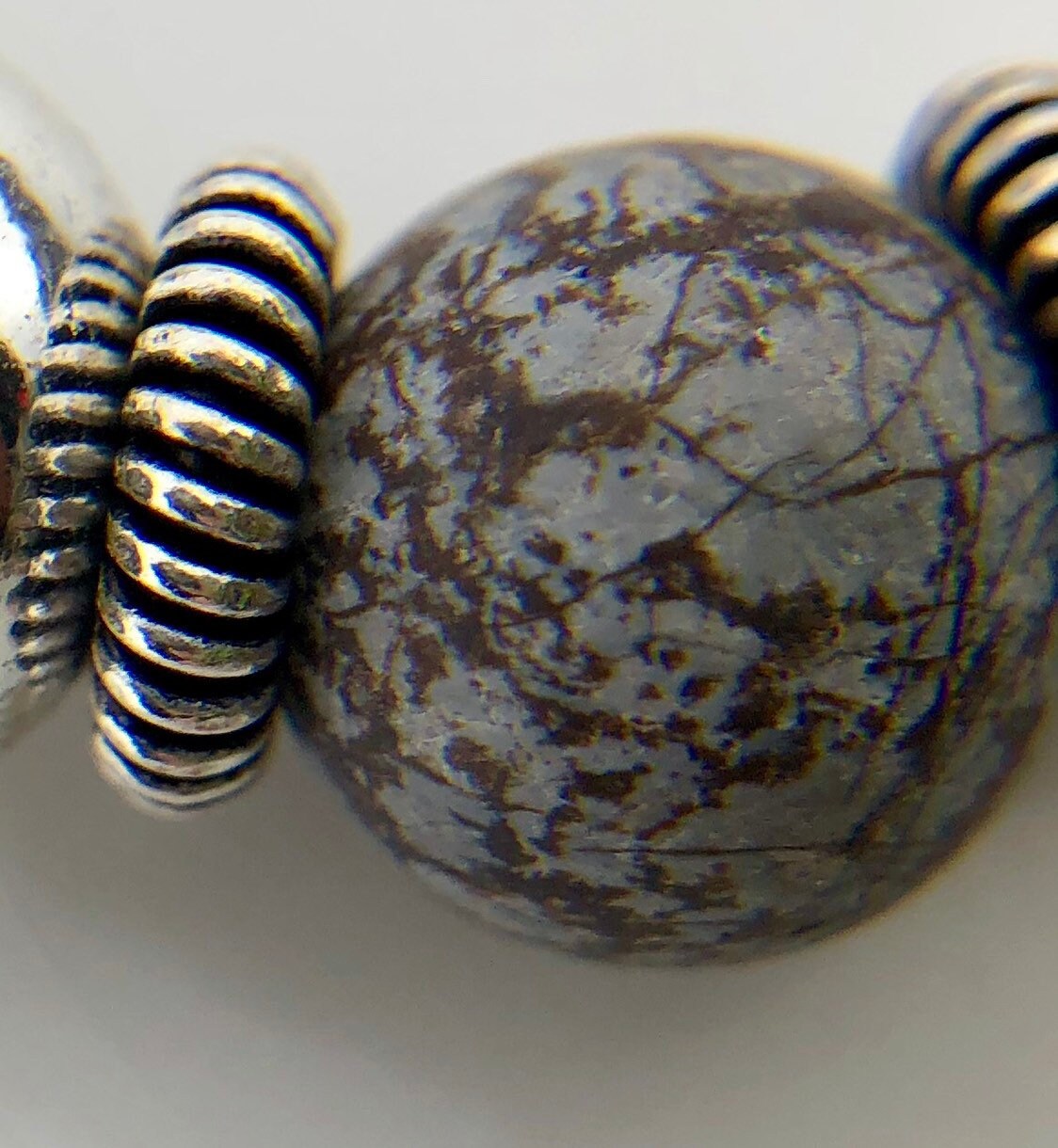 MossberryandStone Mens Snowflake Obsidian Beaded Bracelet Brown Silver