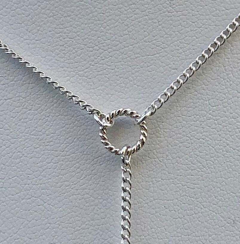 MossberryandStone Cubic Zirconia Heart Pendant Y Necklace 14-16in Silver