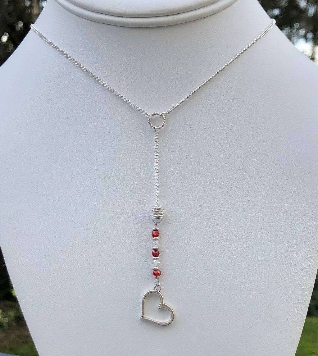 MossberryandStone Cubic Zirconia Heart Pendant Y Necklace 14-16in Silver