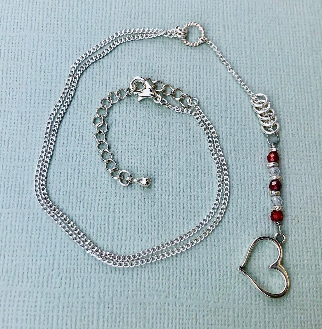 MossberryandStone Cubic Zirconia Heart Pendant Y Necklace 14-16in Silver