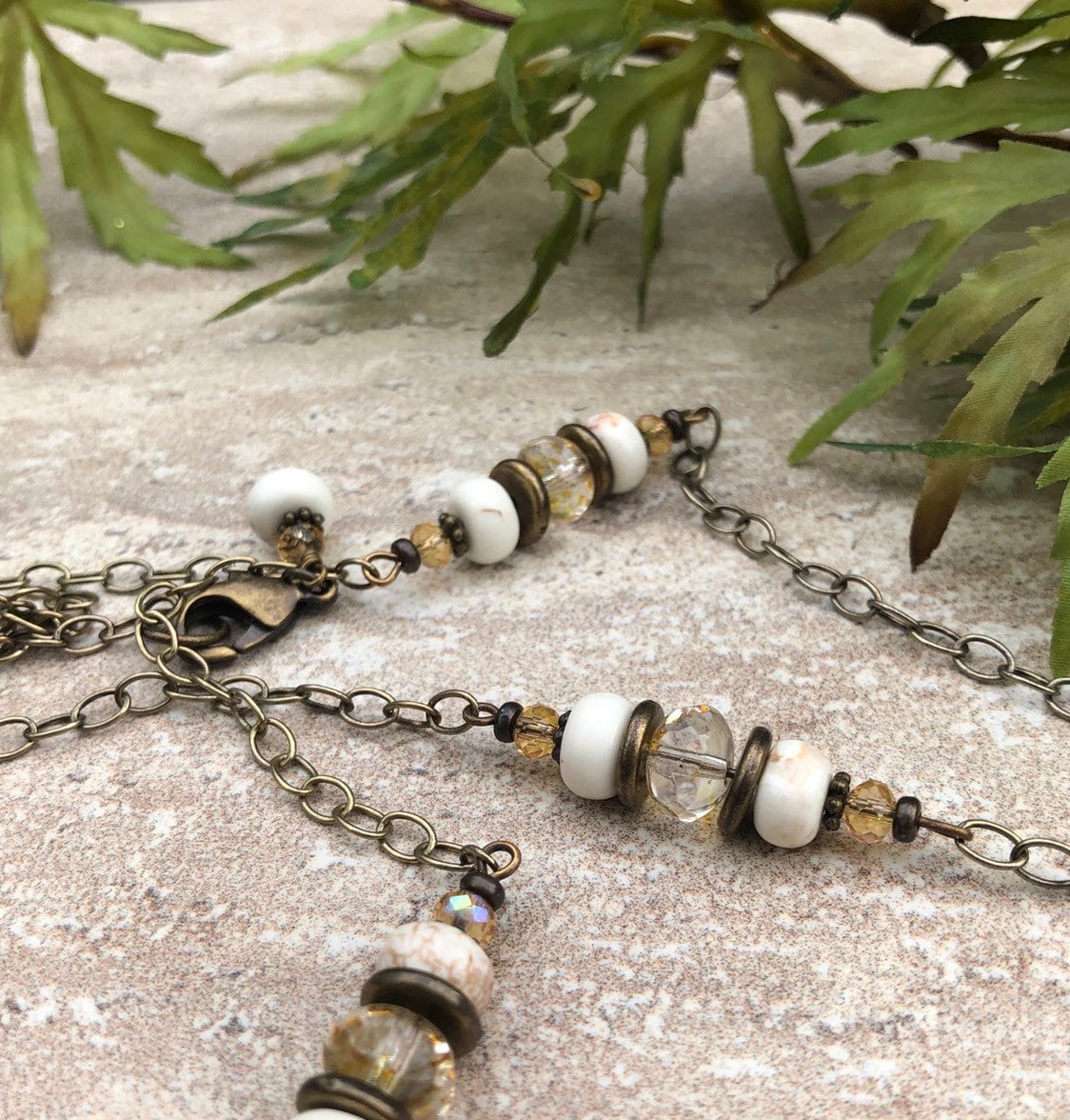 MossberryandStone Druzy Agate Long Tassel Necklace 30in Antique Bronze