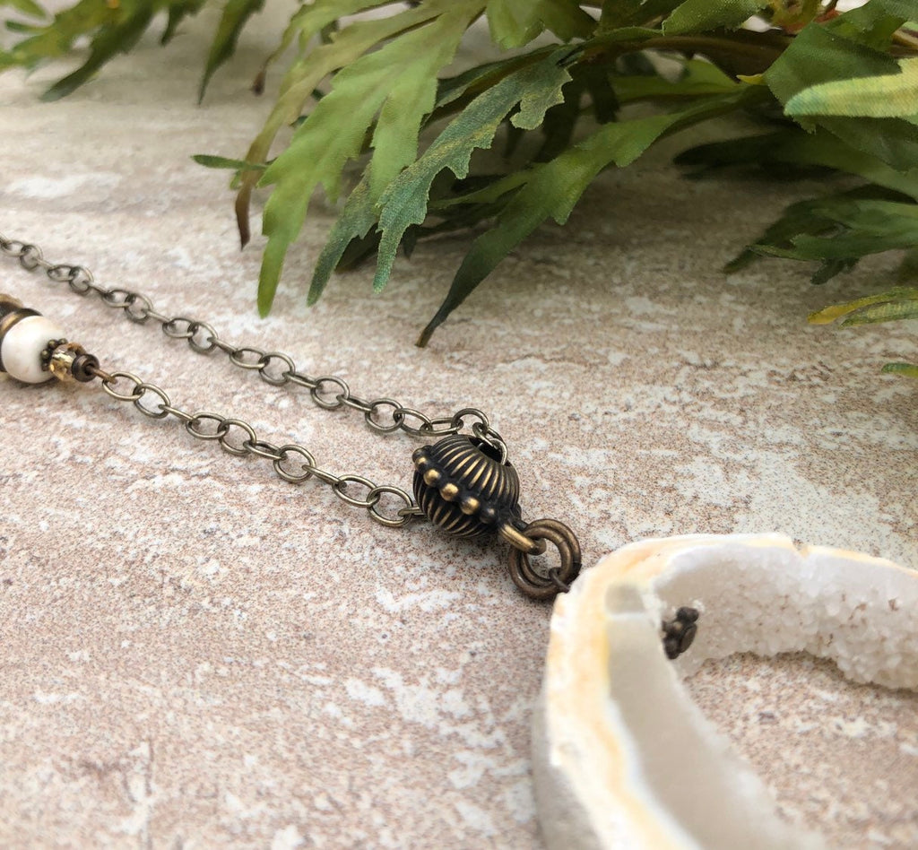 MossberryandStone Druzy Agate Long Tassel Necklace 30in Antique Bronze