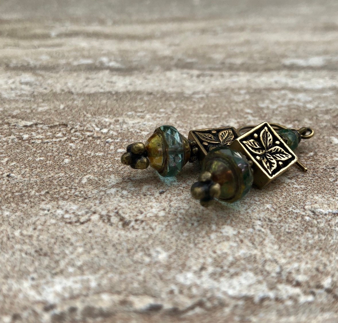 MossberryandStone Czech Glass And Antique Bronze Dangle Earrings