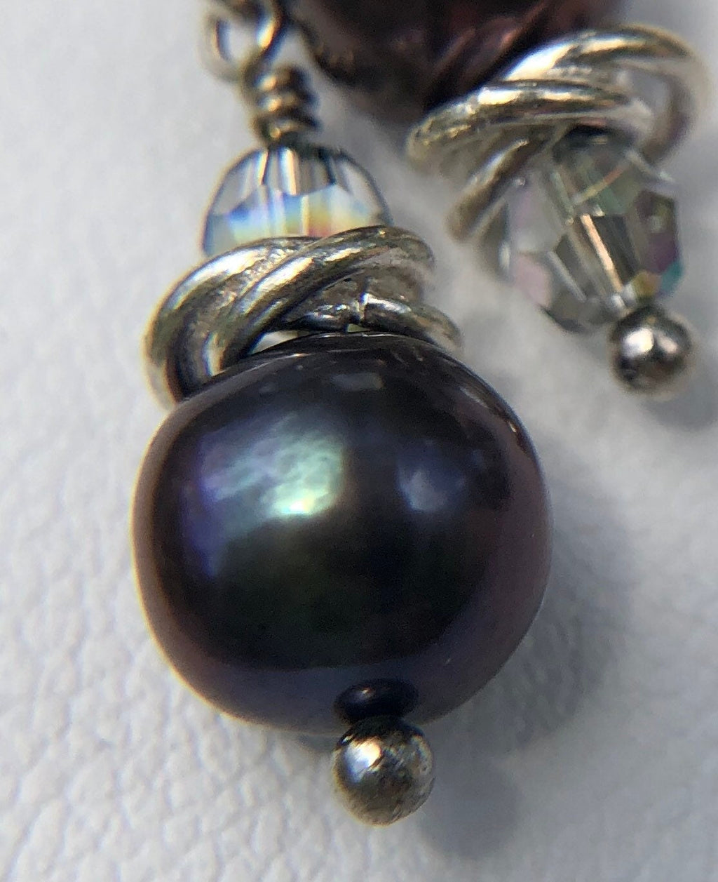 MossberryandStone Freshwater Pearl Peacock Dangle Earrings Swarovski Crystal Silver