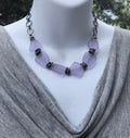 MossberryandStone Recycled Glass Choker Necklace Lavender Adjustable Chunky