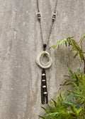 MossberryandStone Druzy Agate Long Tassel Necklace 30in Antique Bronze