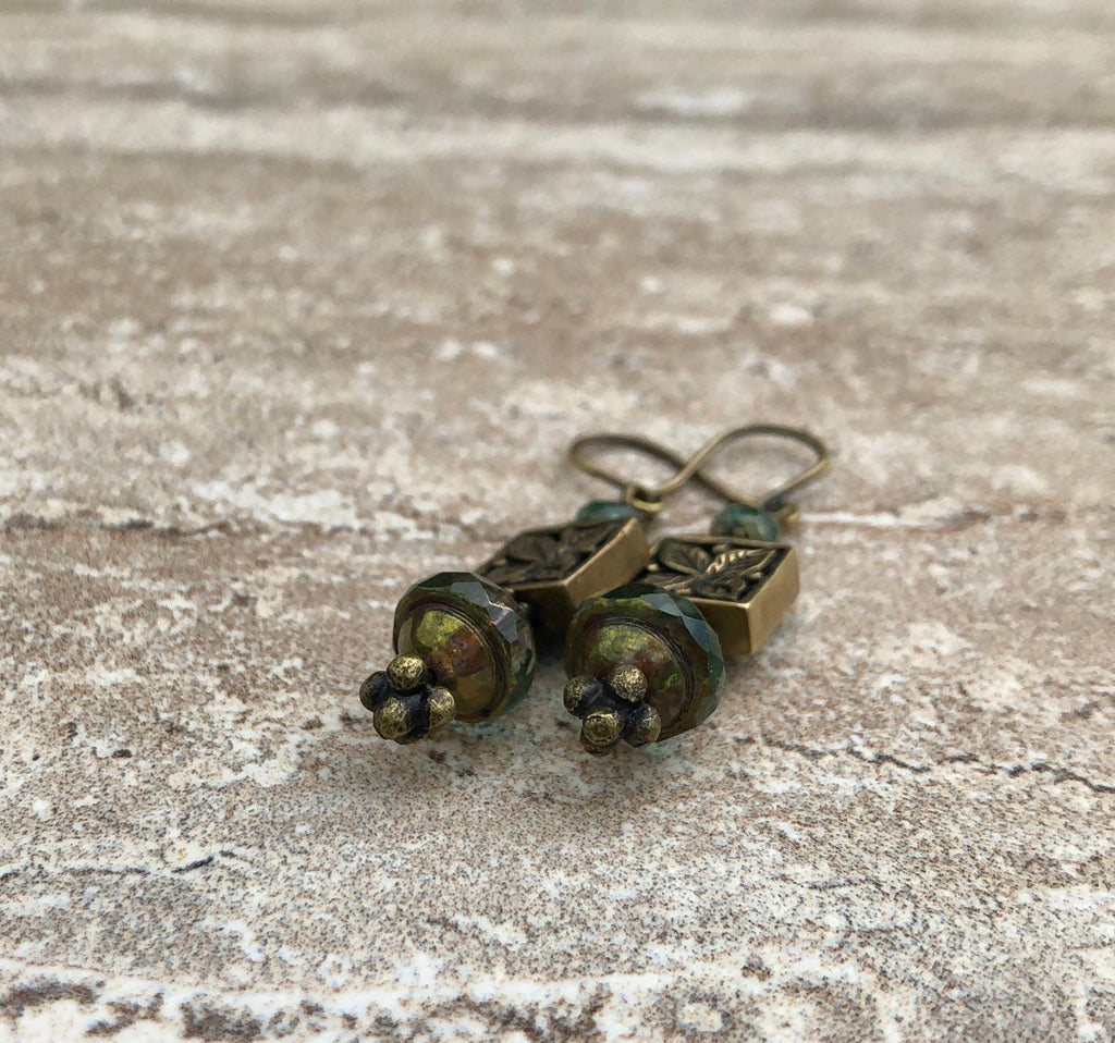 MossberryandStone Czech Glass And Antique Bronze Dangle Earrings