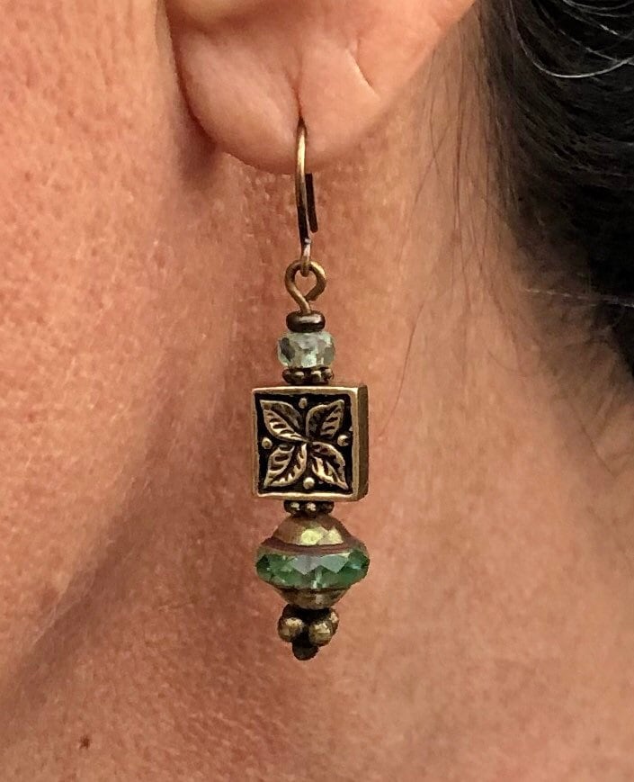 MossberryandStone Czech Glass And Antique Bronze Dangle Earrings