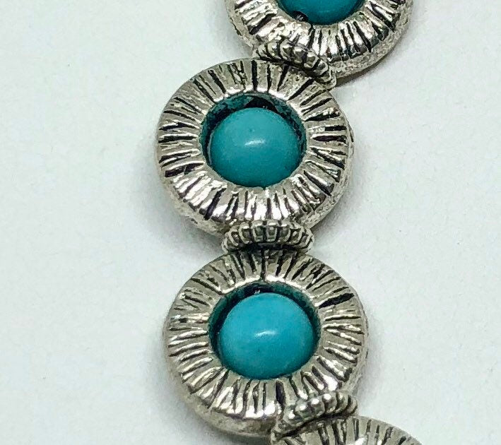 MossberryandStone Turquoise Howlite Toggle Bracelet Silver & Pewter Boho