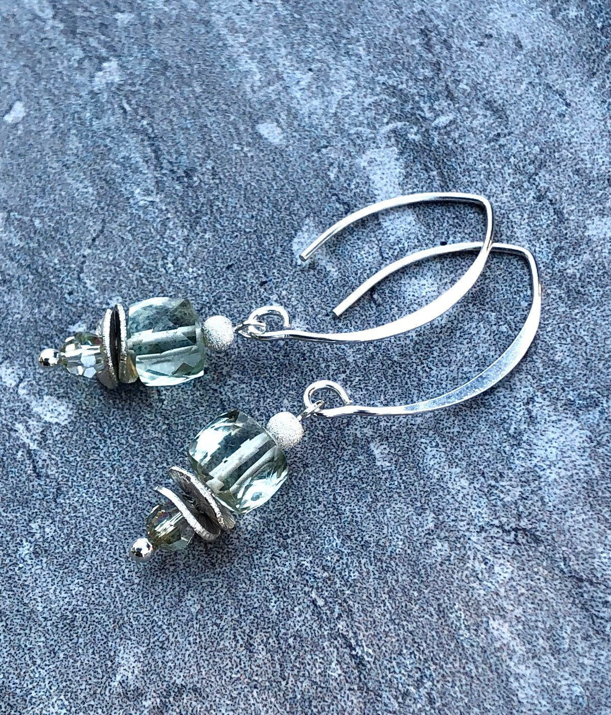 MossberryandStone Prasiolite Green Amethyst Sterling Silver Dangle Earrings