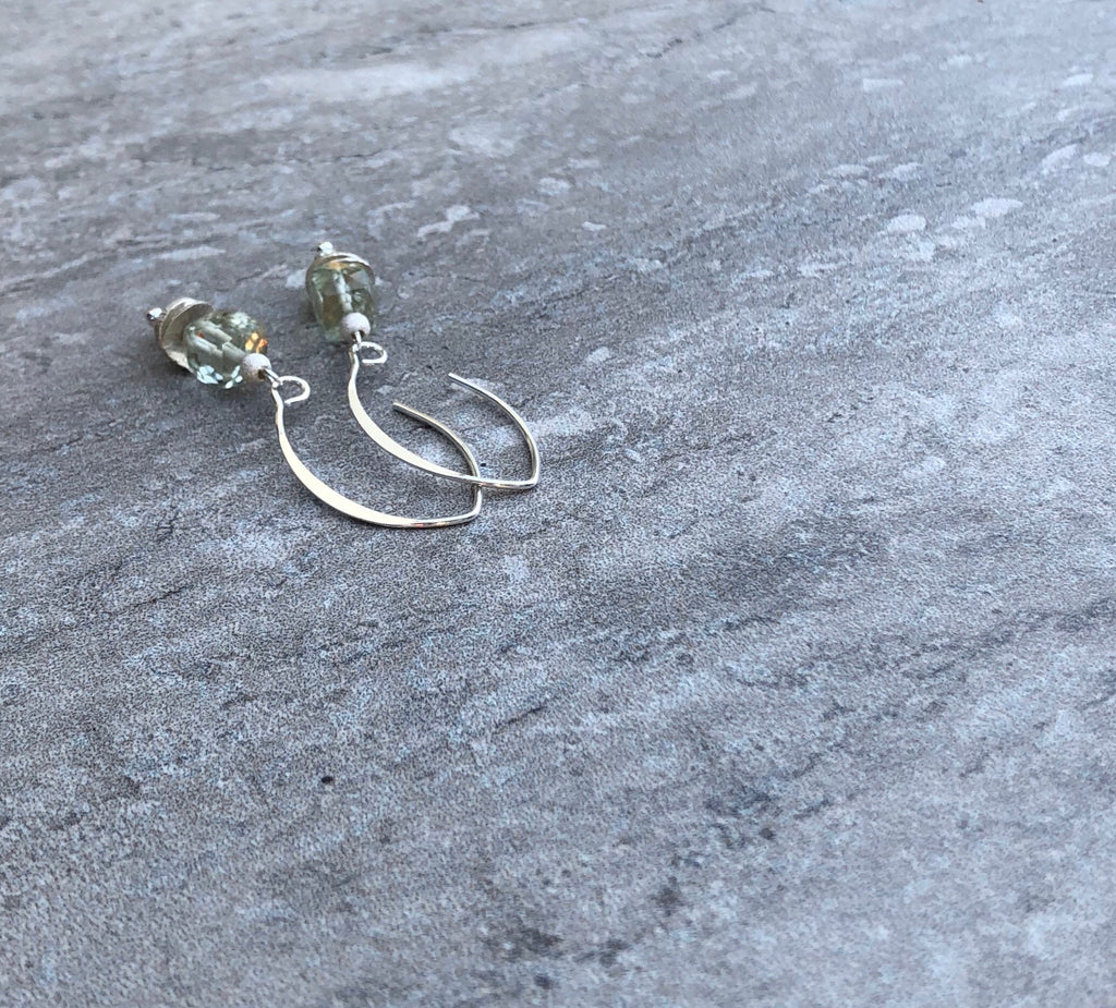 MossberryandStone Prasiolite Green Amethyst Sterling Silver Dangle Earrings