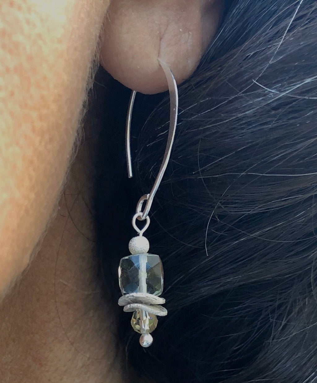 MossberryandStone Prasiolite Green Amethyst Sterling Silver Dangle Earrings