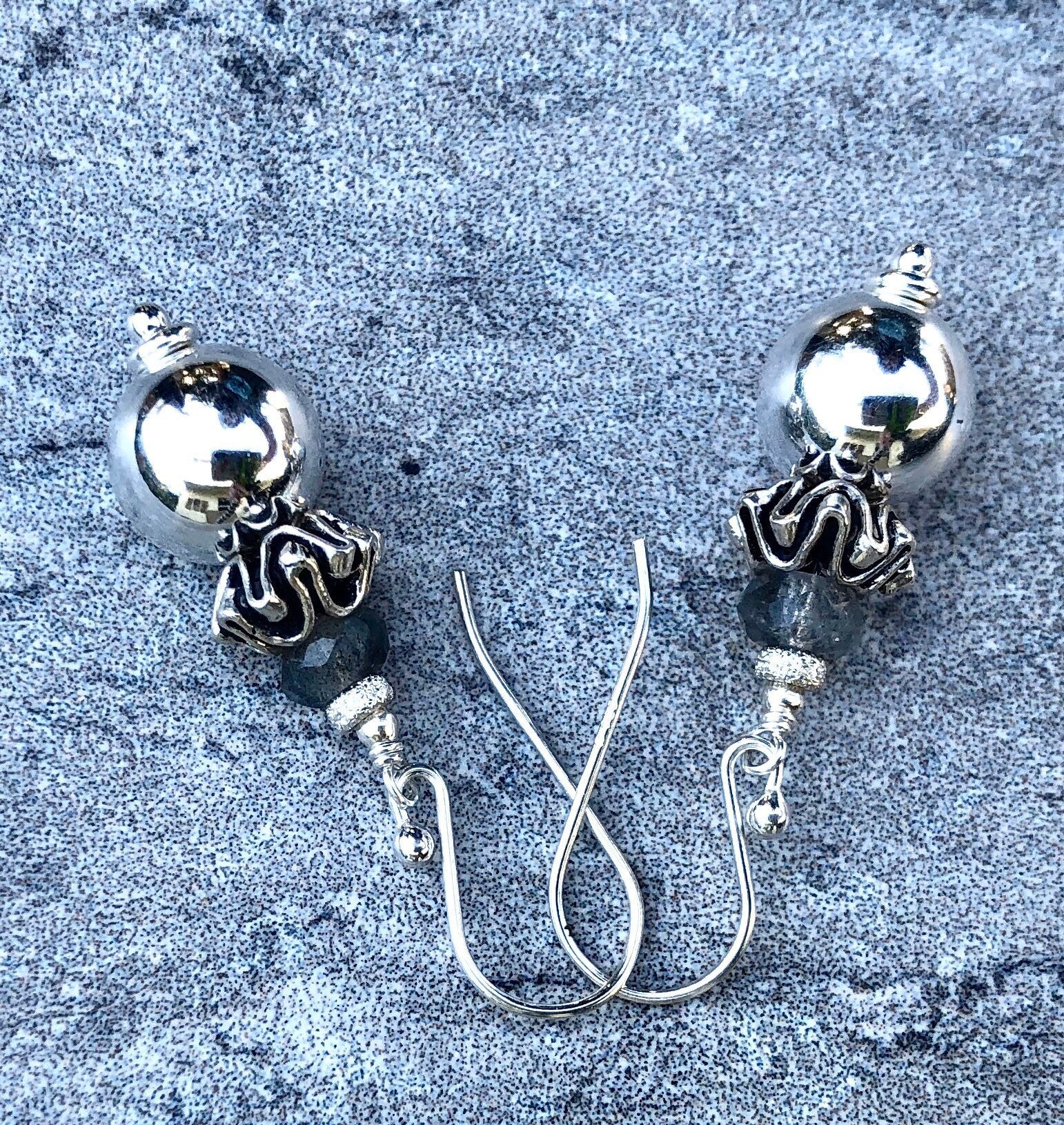 MossberryandStone Sterling Silver Labradorite Dangle Earrings Boho Beaded