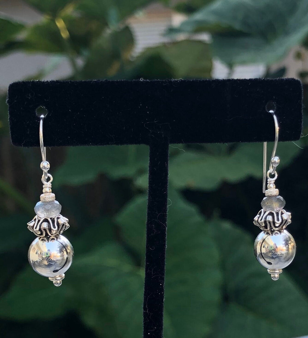 MossberryandStone Sterling Silver Labradorite Dangle Earrings Boho Beaded