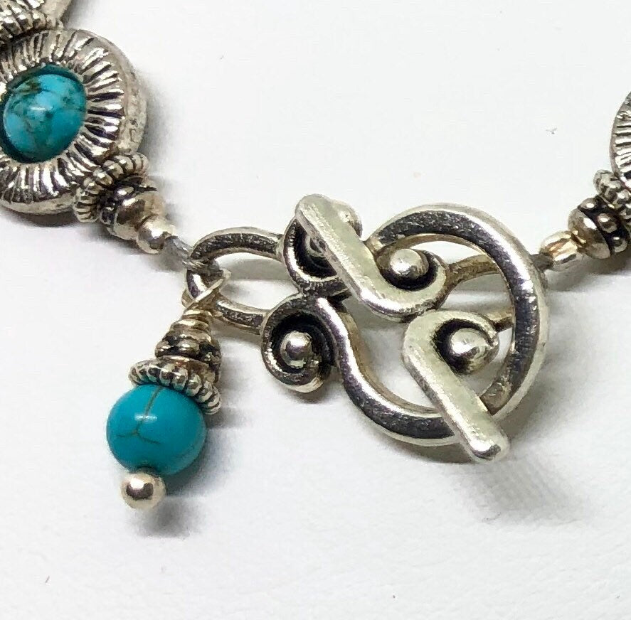 MossberryandStone Turquoise Howlite Toggle Bracelet Silver & Pewter Boho