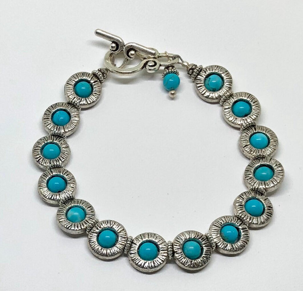 MossberryandStone Turquoise Howlite Toggle Bracelet Silver & Pewter Boho