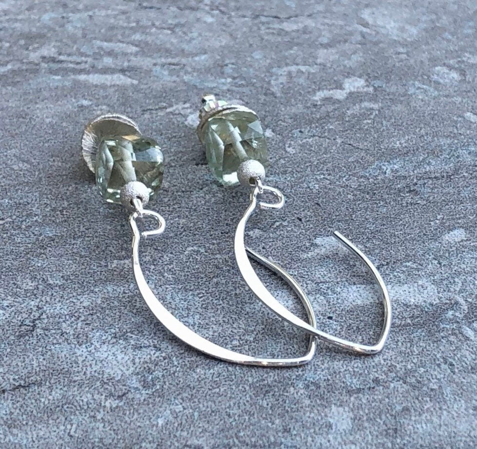 MossberryandStone Prasiolite Green Amethyst Sterling Silver Dangle Earrings