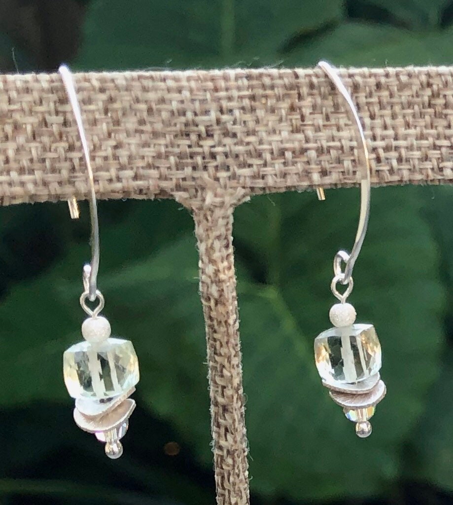 MossberryandStone Prasiolite Green Amethyst Sterling Silver Dangle Earrings