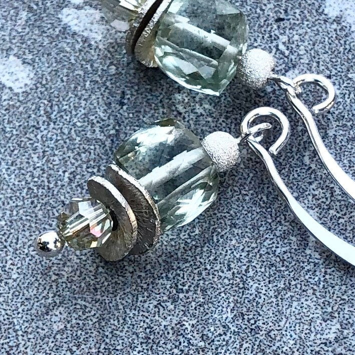 MossberryandStone Prasiolite Green Amethyst Sterling Silver Dangle Earrings
