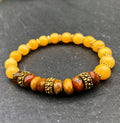 Warm Honey Jade Bracelet, Mookaite Bracelet, Antiqued Gold Bracelet, Beaded Bracelet, Stretch Bracelet, Stackable Bracelet