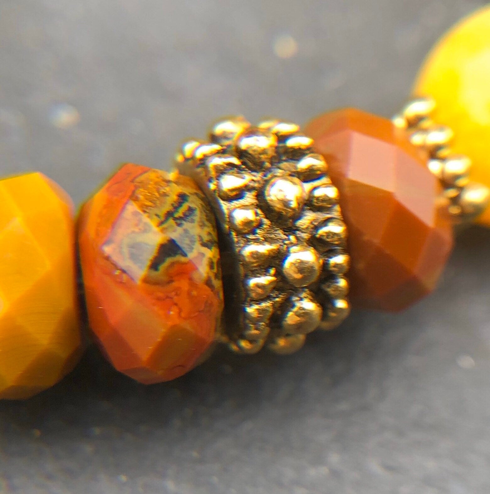 Warm Honey Jade Bracelet, Mookaite Bracelet, Antiqued Gold Bracelet, Beaded Bracelet, Stretch Bracelet, Stackable Bracelet