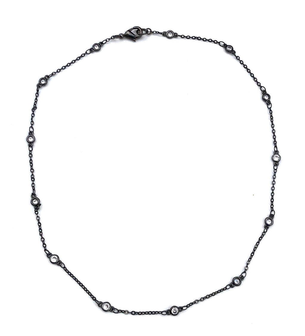 MossberryandStone Oxidized Silver CZ Chain Necklace 16in
