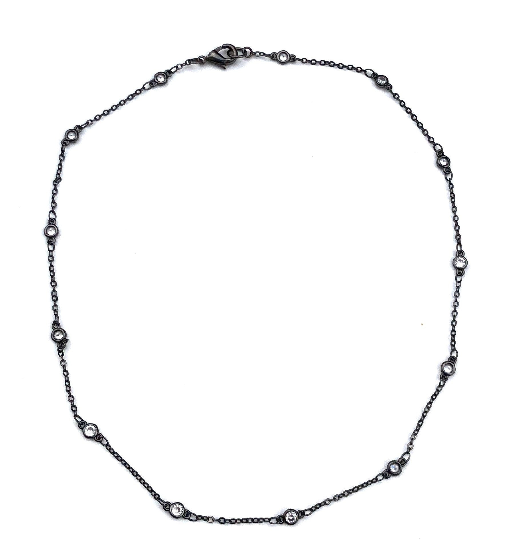 MossberryandStone Oxidized Silver CZ Chain Necklace 16in