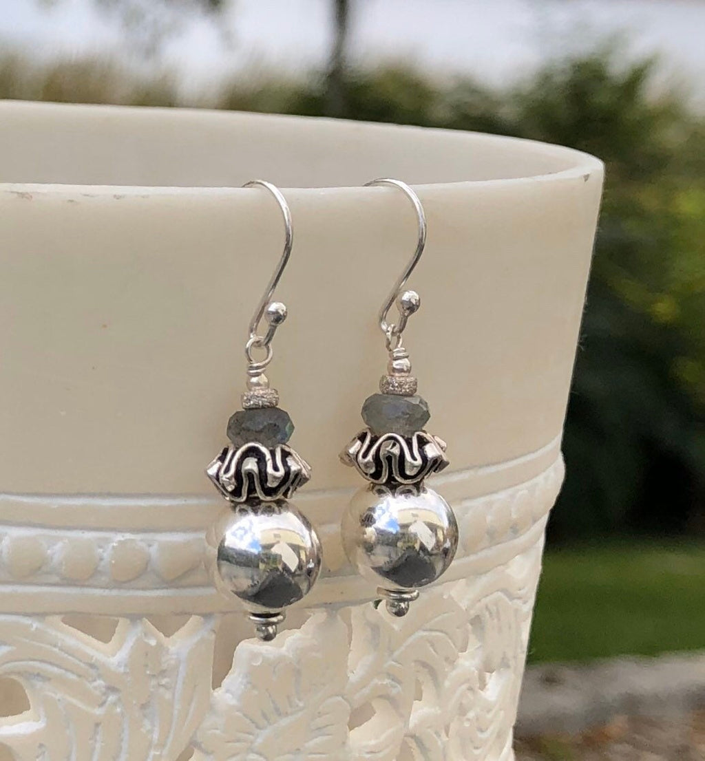 MossberryandStone Sterling Silver Labradorite Dangle Earrings Boho Beaded