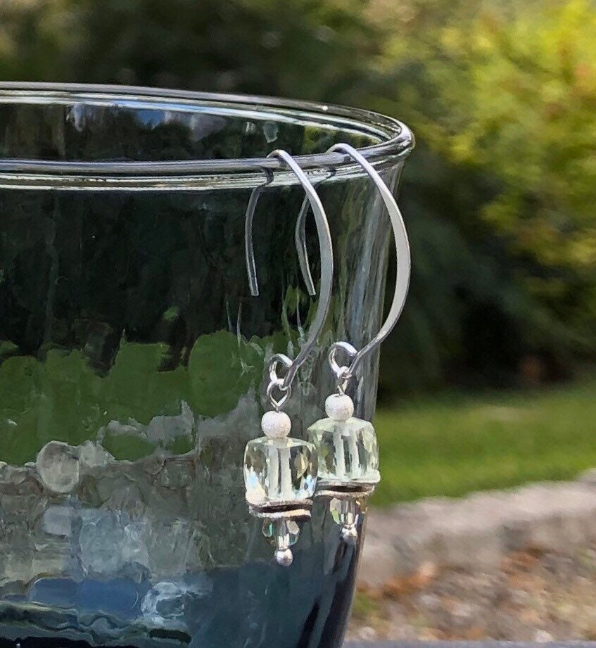 MossberryandStone Prasiolite Green Amethyst Sterling Silver Dangle Earrings