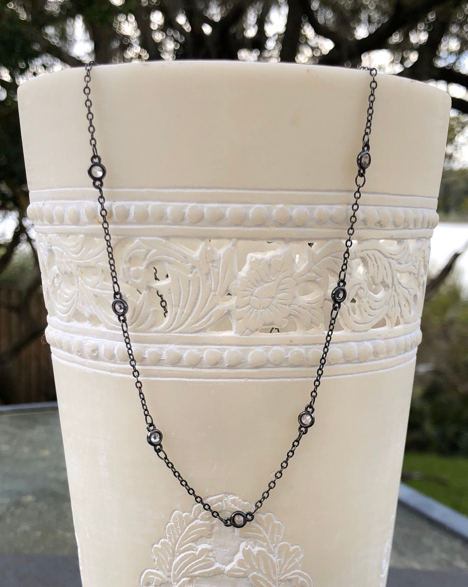 MossberryandStone Oxidized Silver CZ Chain Necklace 16in