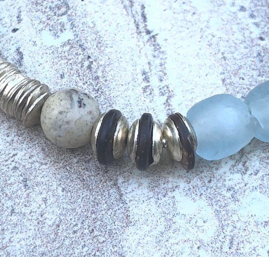 MossberryandStone Greek Fisherman's Recycled Glass Beaded Bracelet