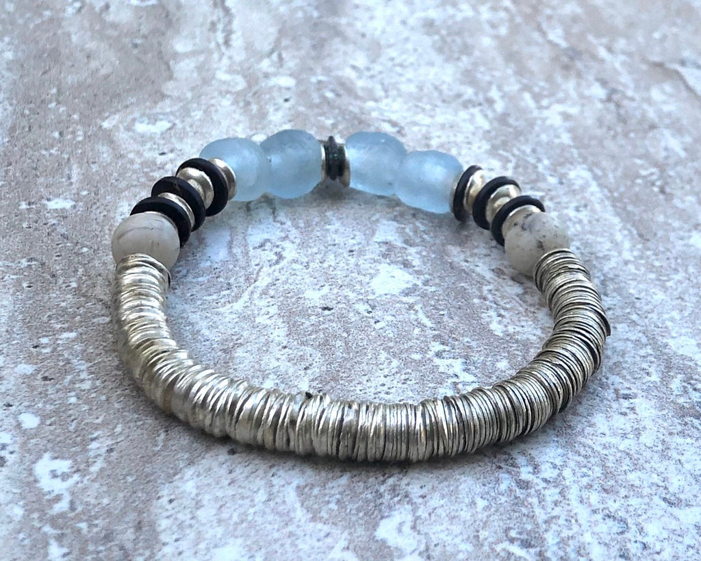 MossberryandStone Greek Fisherman's Recycled Glass Beaded Bracelet