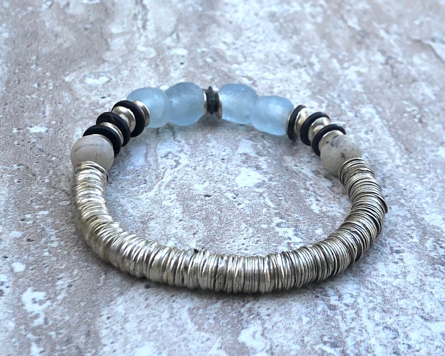 MossberryandStone Greek Fisherman's Recycled Glass Beaded Bracelet
