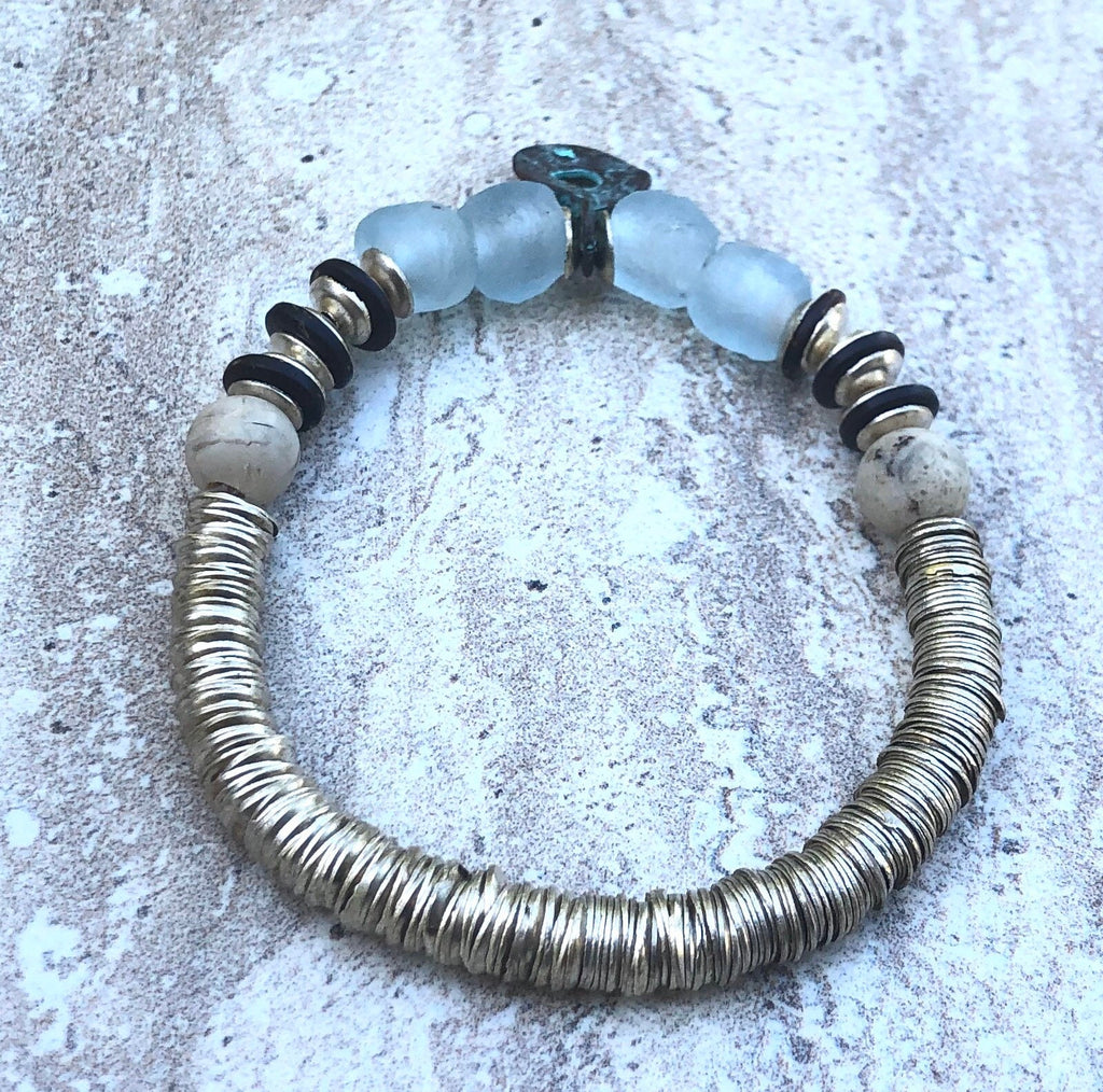 MossberryandStone Greek Fisherman's Recycled Glass Beaded Bracelet