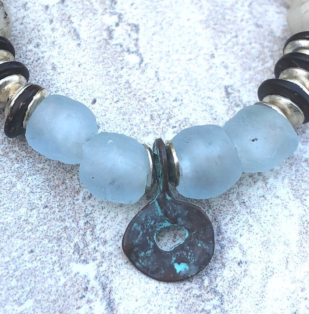 MossberryandStone Greek Fisherman's Recycled Glass Beaded Bracelet