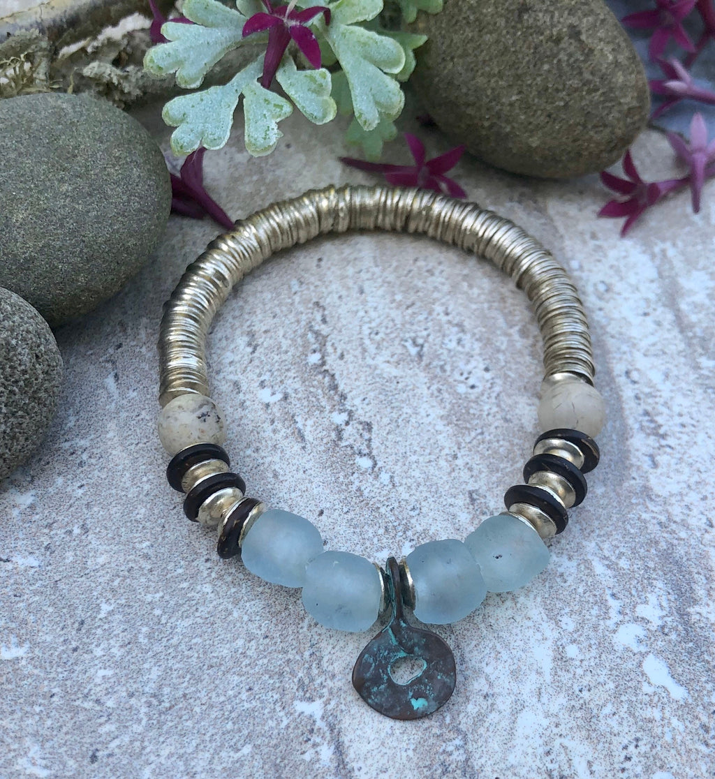 MossberryandStone Greek Fisherman's Recycled Glass Beaded Bracelet