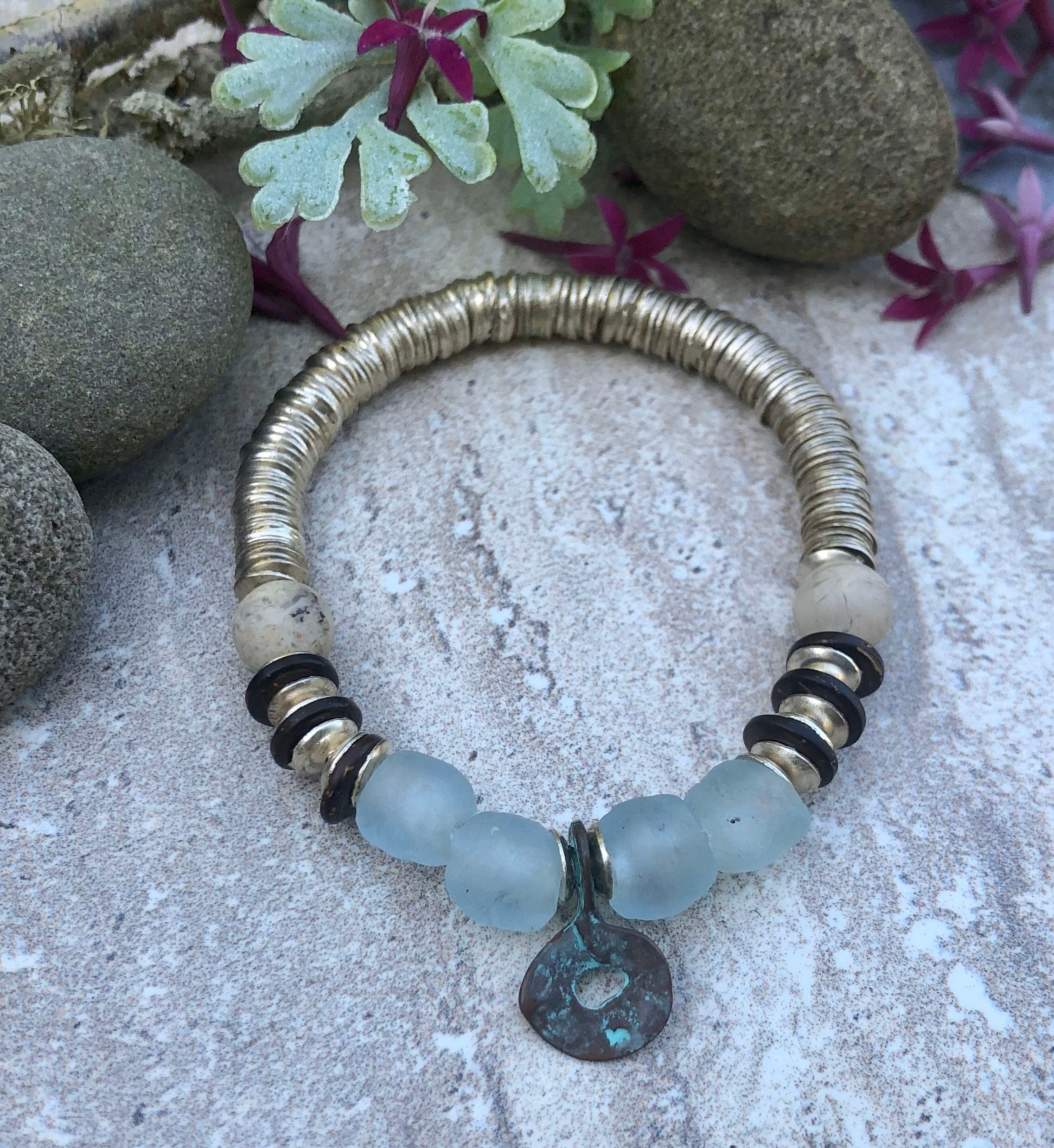 MossberryandStone Greek Fisherman's Recycled Glass Beaded Bracelet