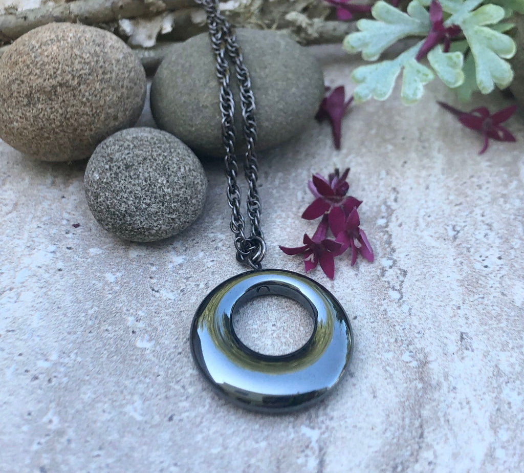 MossberryandStone Mod Circle Pendant Necklace Oxidized Silver Rope Chain