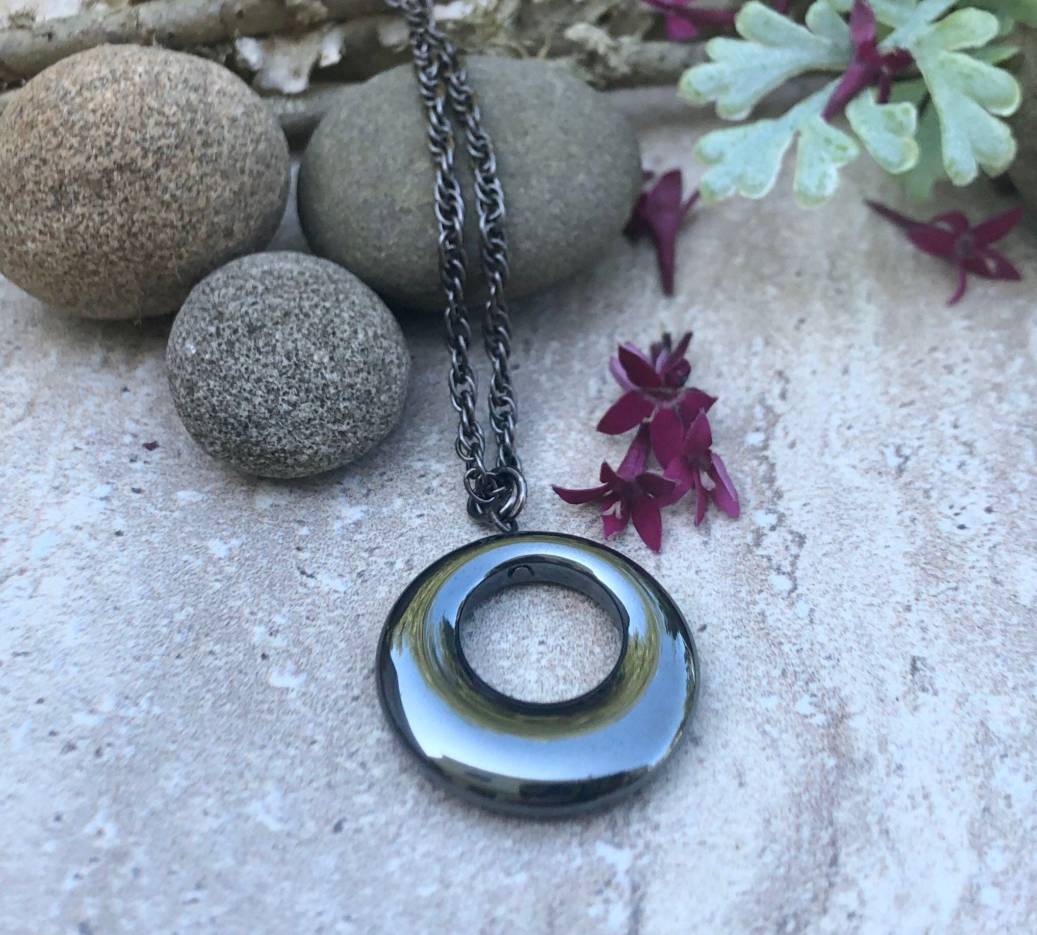 MossberryandStone Mod Circle Pendant Necklace Oxidized Silver Rope Chain