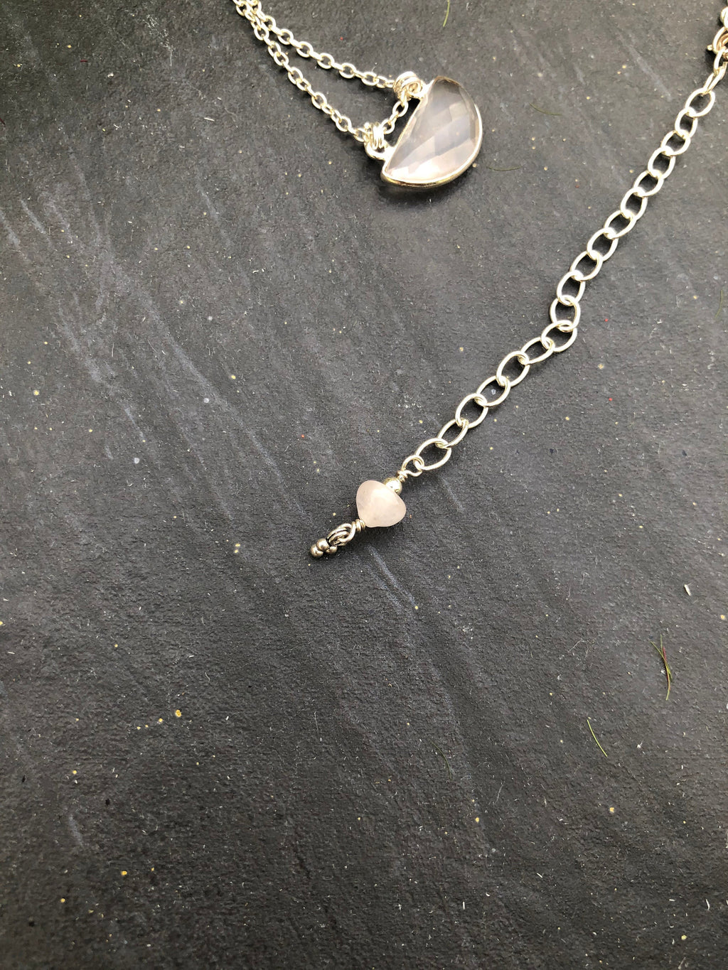 MossberryandStone Rose Quartz Half Moon Pendant Necklace Sterling Silver