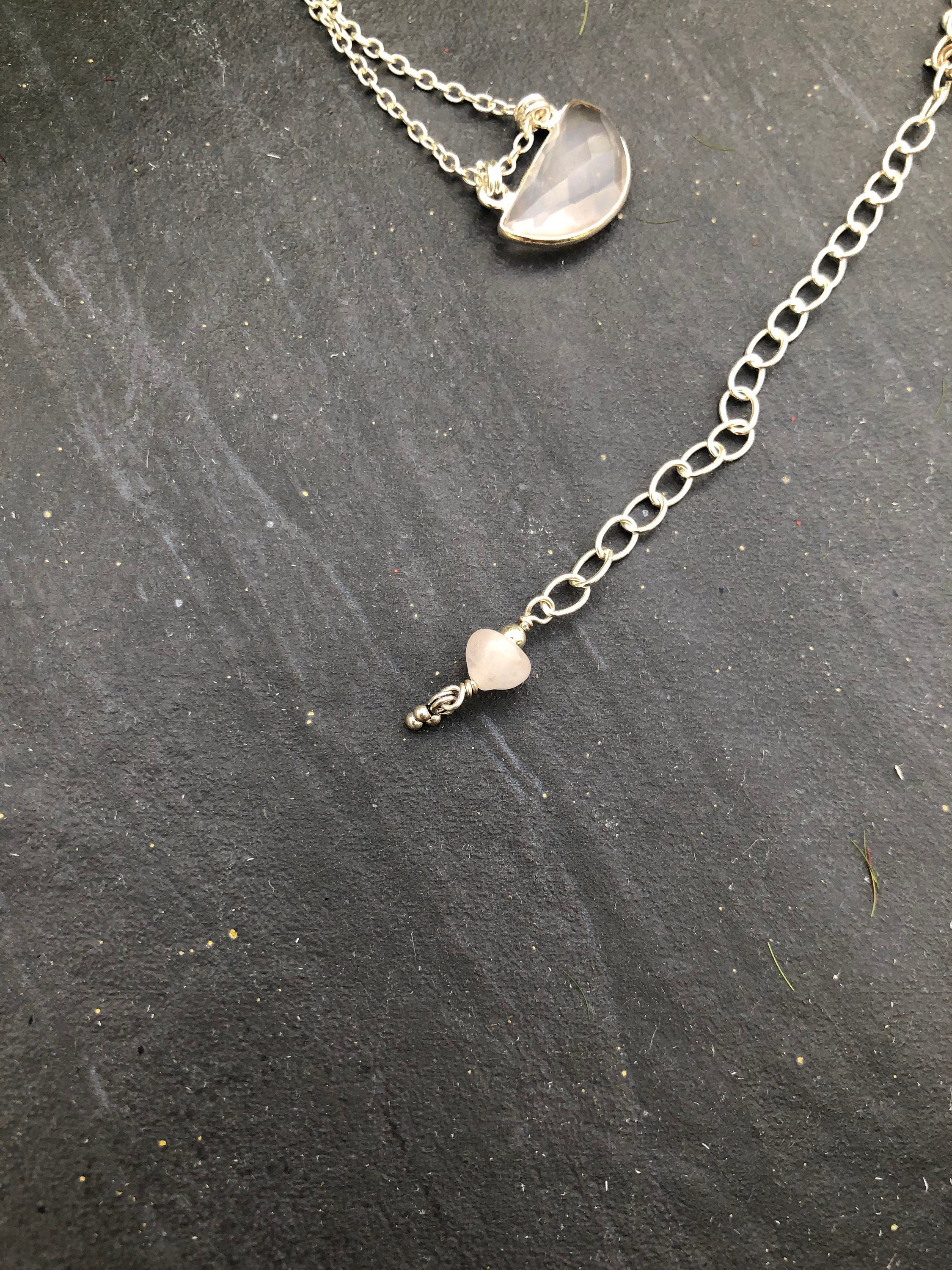 MossberryandStone Rose Quartz Half Moon Pendant Necklace Sterling Silver