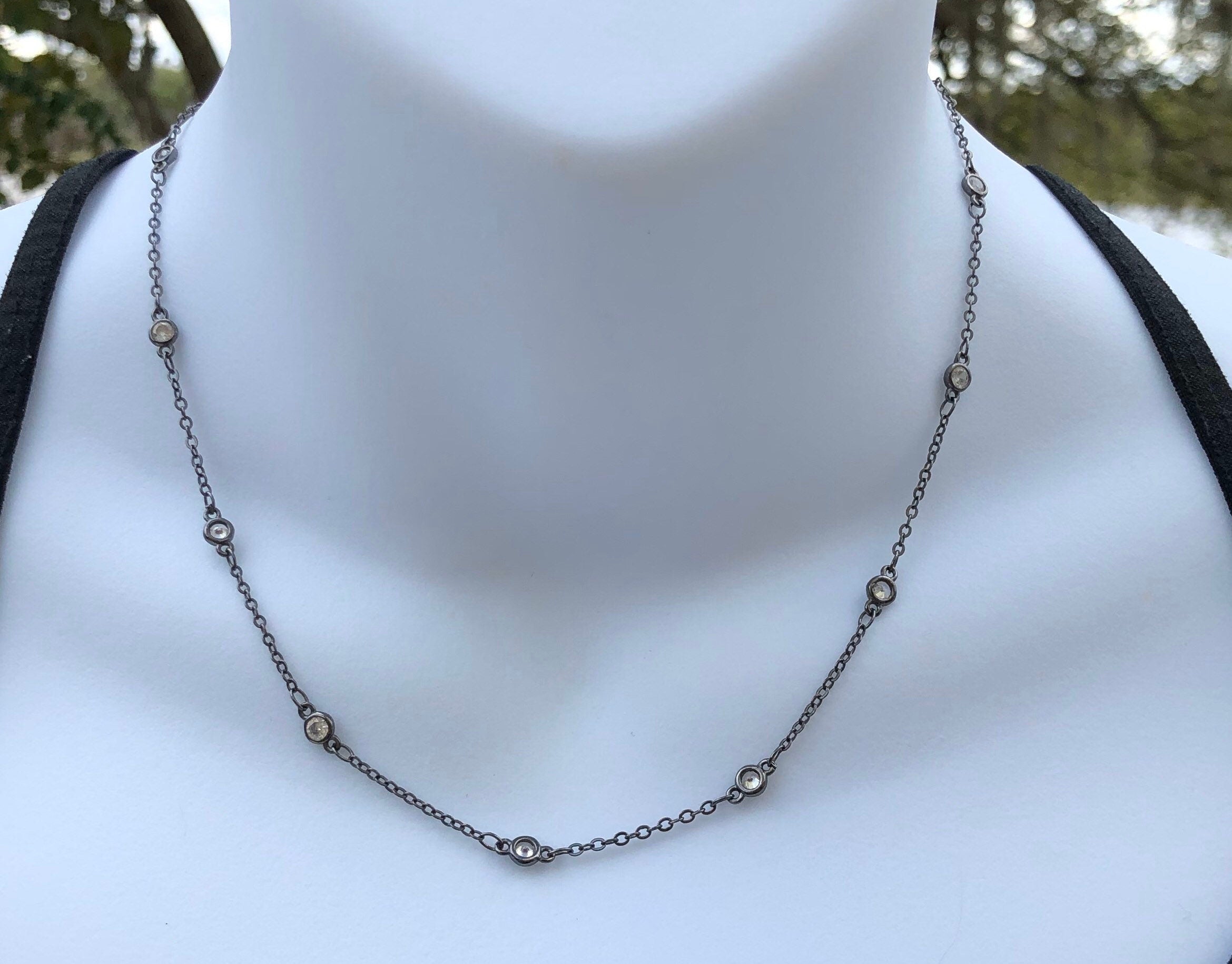 MossberryandStone Oxidized Silver CZ Chain Necklace 16in