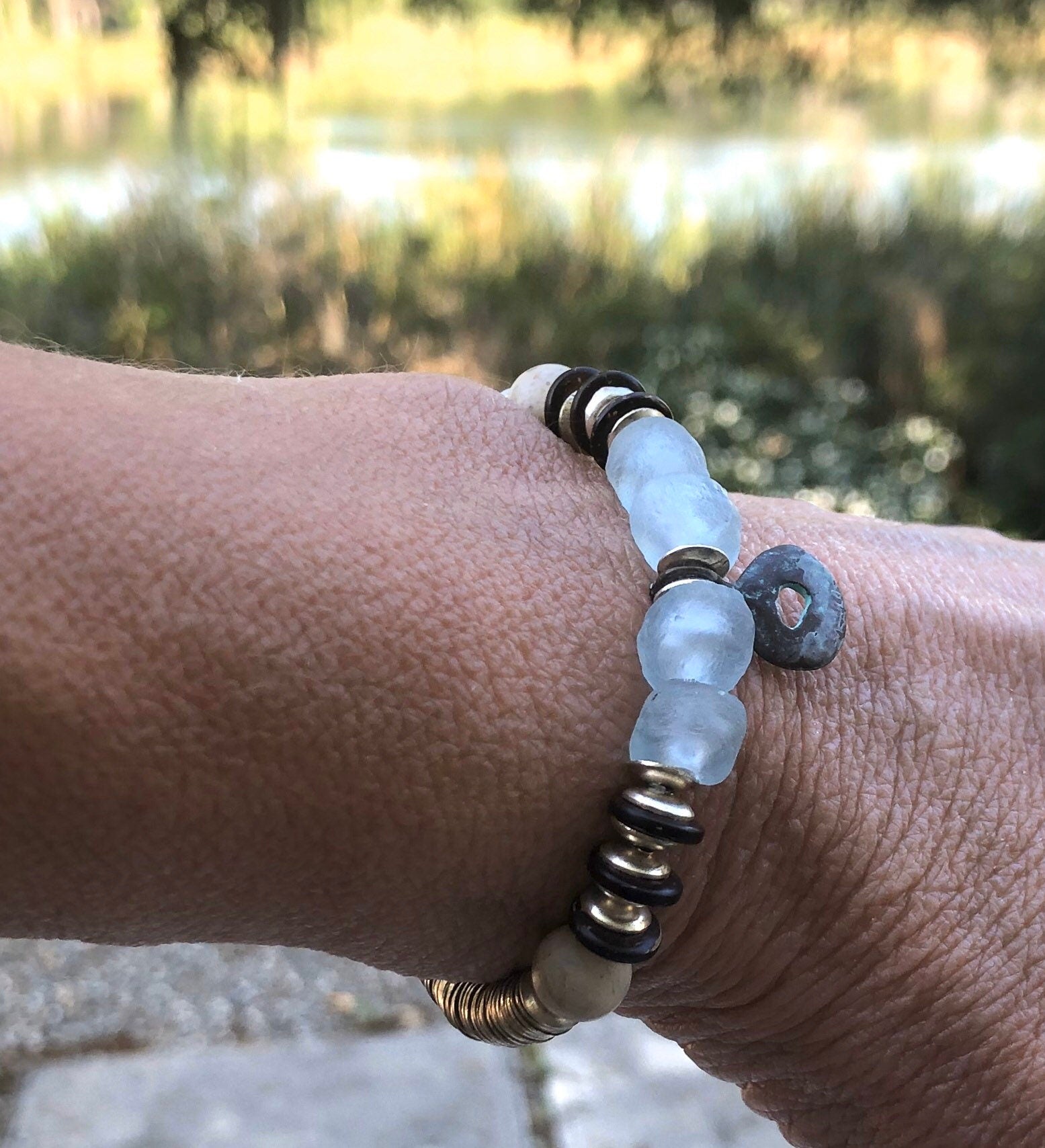 MossberryandStone Greek Fisherman's Recycled Glass Beaded Bracelet