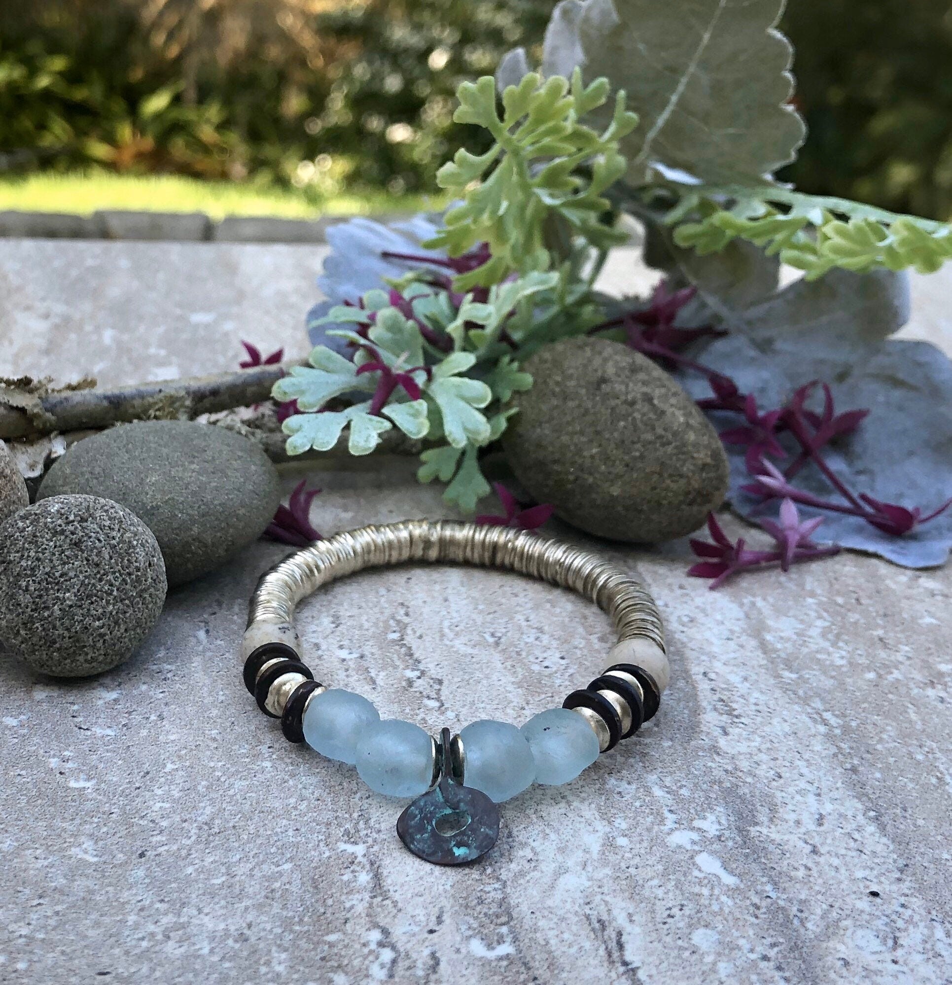 MossberryandStone Greek Fisherman's Recycled Glass Beaded Bracelet