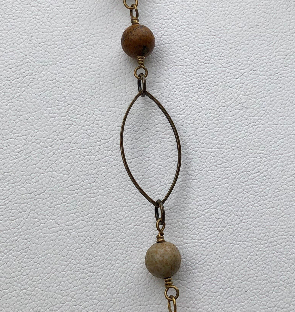 MossberryandStone Picture Jasper Crown Key Pendant Necklace 36in Bronze