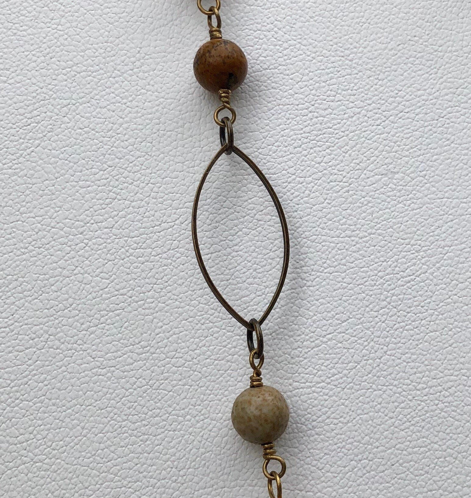 MossberryandStone Picture Jasper Crown Key Pendant Necklace 36in Bronze