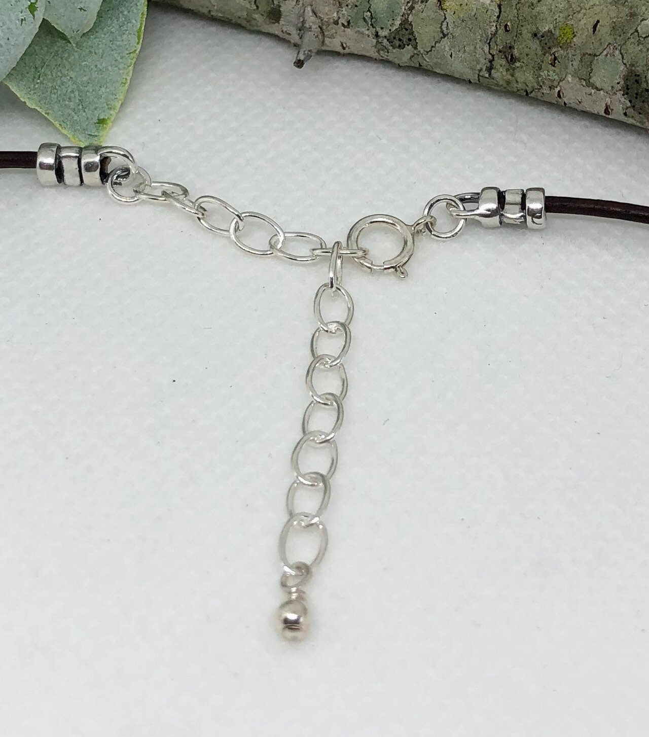 MossberryandStone Sterling Teardrop Leather Choker Necklace 15-17in