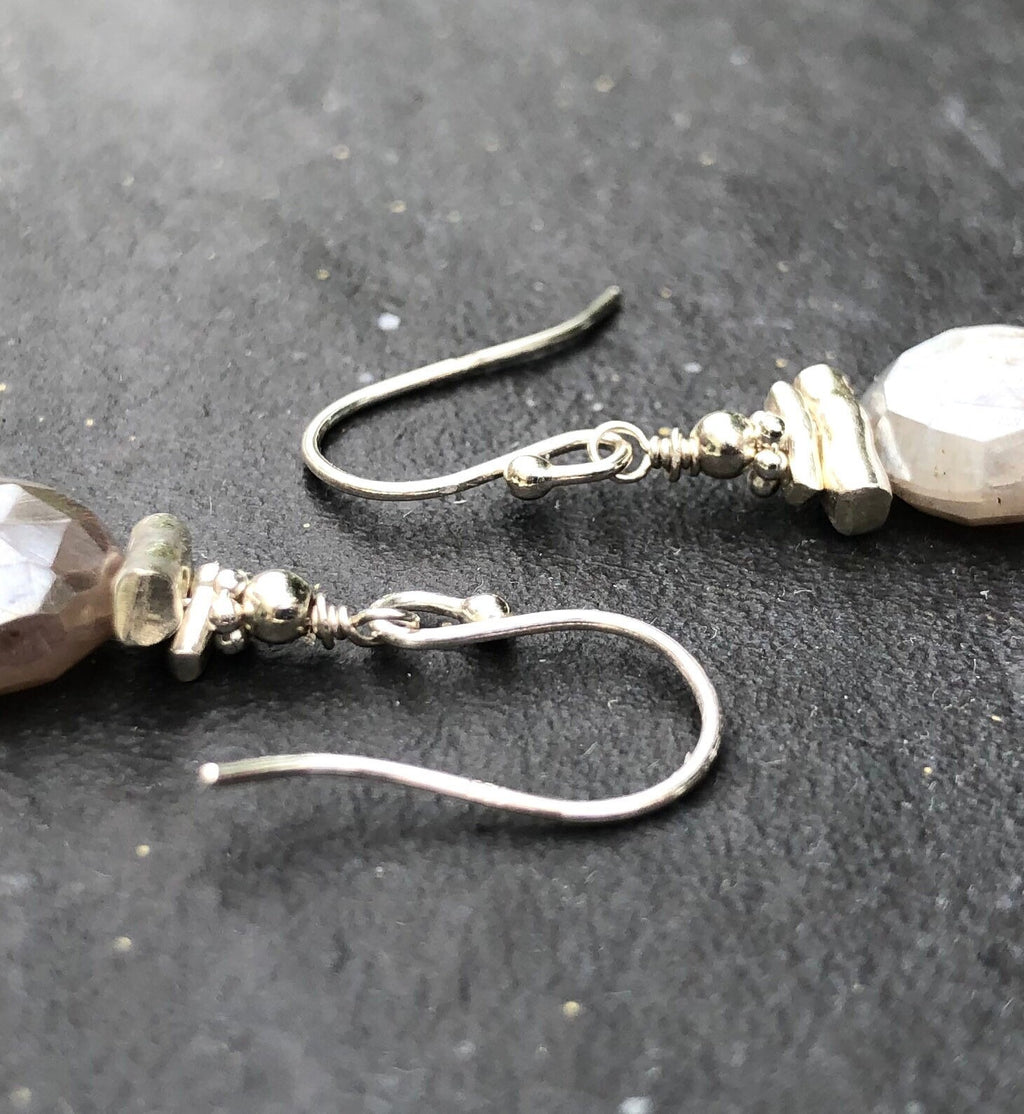 MossberryandStone Mystic Moonstone Sterling Silver Beaded Dangle Earrings