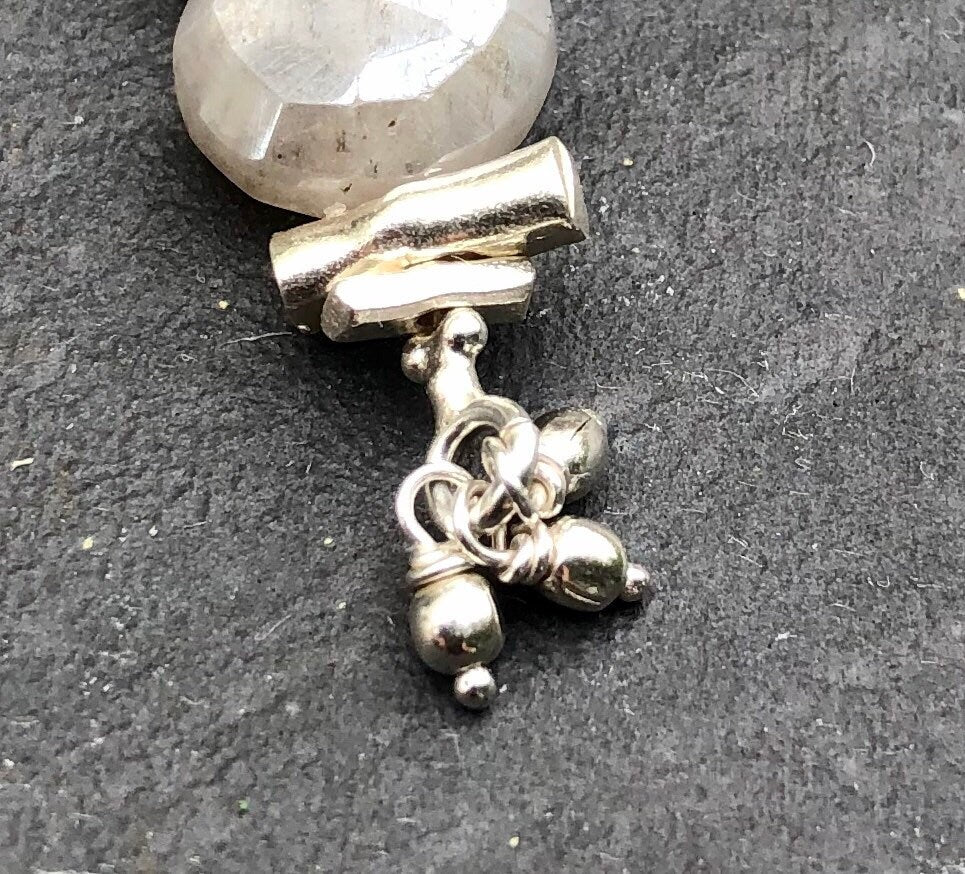 MossberryandStone Mystic Moonstone Sterling Silver Beaded Dangle Earrings