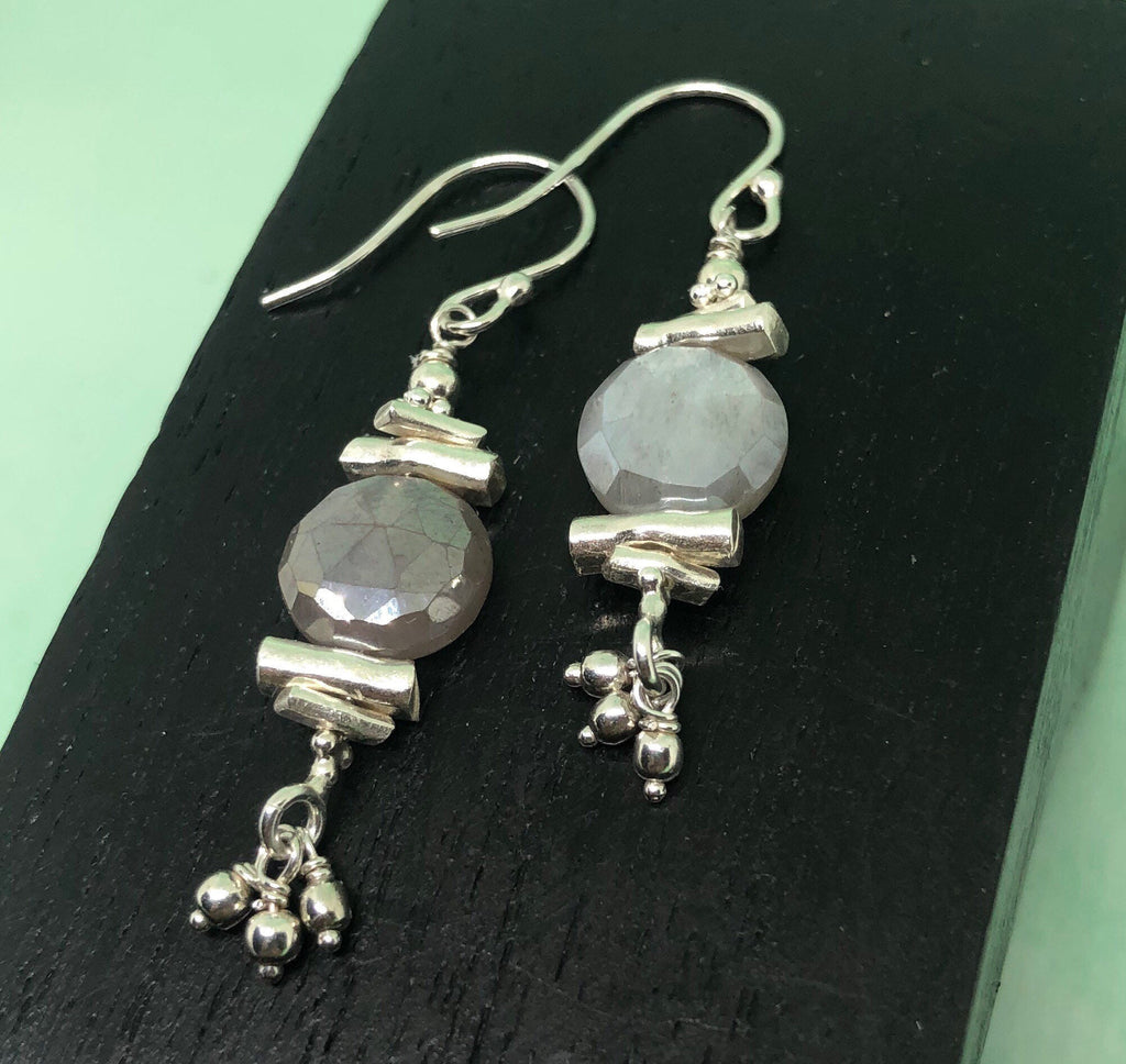 MossberryandStone Mystic Moonstone Sterling Silver Beaded Dangle Earrings